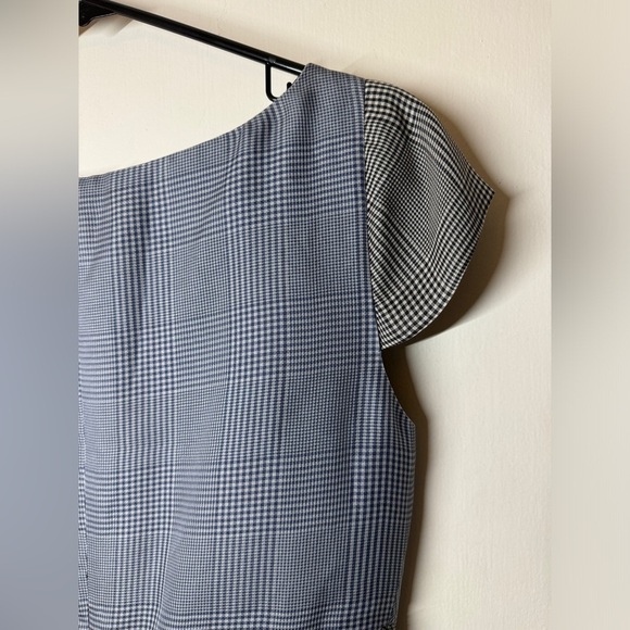 Zac Posen 100% Silk Plaid Blue Black Grey Structured Cap Sleeve Shift Dress 6 - Picture 9 of 15
